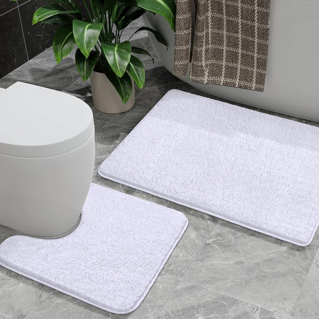 AROGAN Bathroom Rug Sets 2 Piece, 20"x20" U-Shaped Toilet Mat and 21"×34" Bath Mats Floor Set, Machine Washable Bath Rug, Absorbent and Dry Quickly, Soft Non Slip Bathroom Rug Set, White