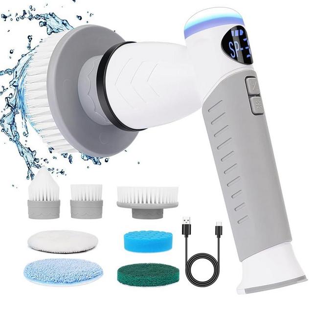 Electric Spin Scrubber - Rechargeable Bathroom Scrubber Cordless Shower Scrubber for Cleaning Tub/Tile/Floor/Sink/Window Power Scrubber with 7 Replaceable Cleaning Brush Heads, 3 Adjustable Speeds