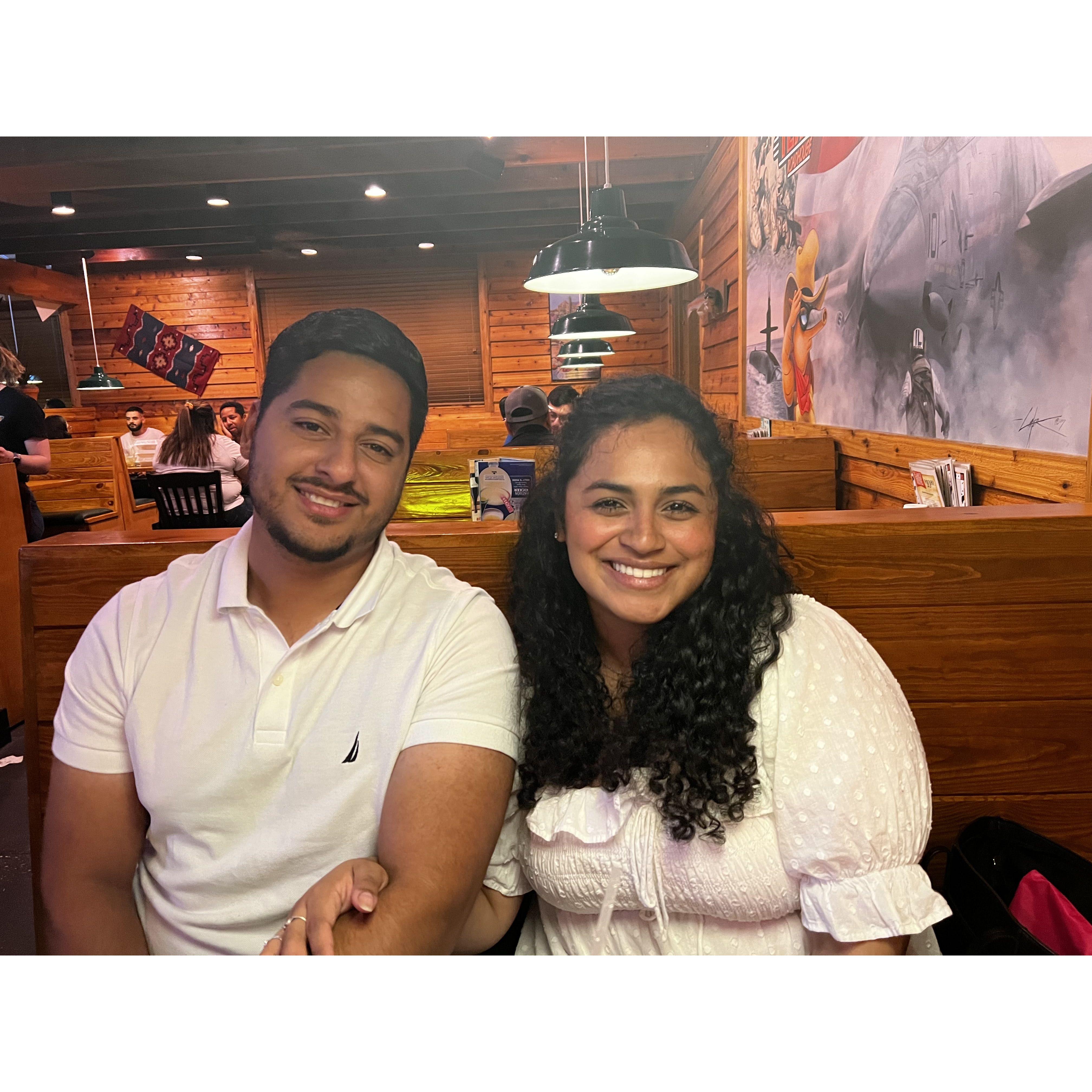 A picture at one of our favorite restaurants, Texas Roadhouse, because the rolls are yummmmy,