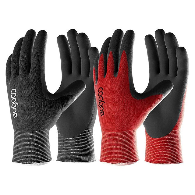 COOLJOB Gardening Gloves for Men, 2 Pairs Breathable Rubber Coated for Garden Weeding Landscaping, Outside Work for Lawn Yard, Men's Xlarge Size, Black & Red