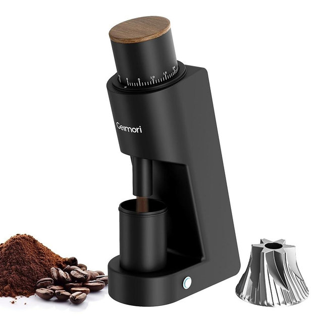 Single Dose Coffee Grinder,Wirsh Geimori GU38 Coffee Grinder with 38mm 6-Core Stainless Steel Conical Burr, 0.01mm Stepless Adjustment, Low Retention Espresso Grinder with Magnetic Dosing Cup,Black