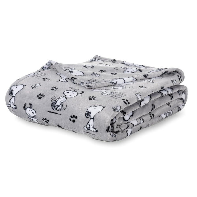 Berkshire Blanket Peanuts® VelvetLoft® Cute Character Snoopy Plush Blanket,Peanuts Poses and Paws Grey,King 90 in x 108 in (Official Peanuts® Product)