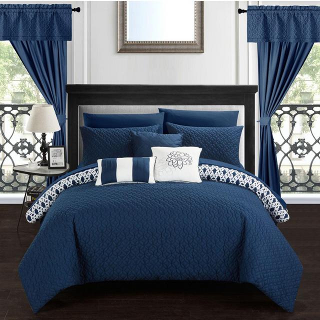 Chic Home Ami 20-Piece Reversible Queen Comforter Set in Navy