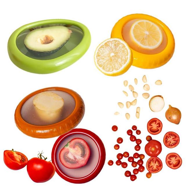 HAPSAON Silicone Fruit and Vegetable Cooler, Reusable Fresh Fruit and Vegetable Containers Avocadoes, Onion, Lemon, Tomatoes, Apples, etc Cooler Refrigerator Food Freshness Protectors (Multi-color)
