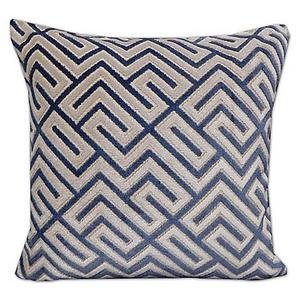 Greek Key Velvet Throw Pillow in Blue