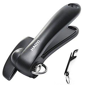 Can Opener, HAOYI Safety Smooth Edge Side Cut Can Opener Manual with Ergonomic Soft Grips Handle- Black