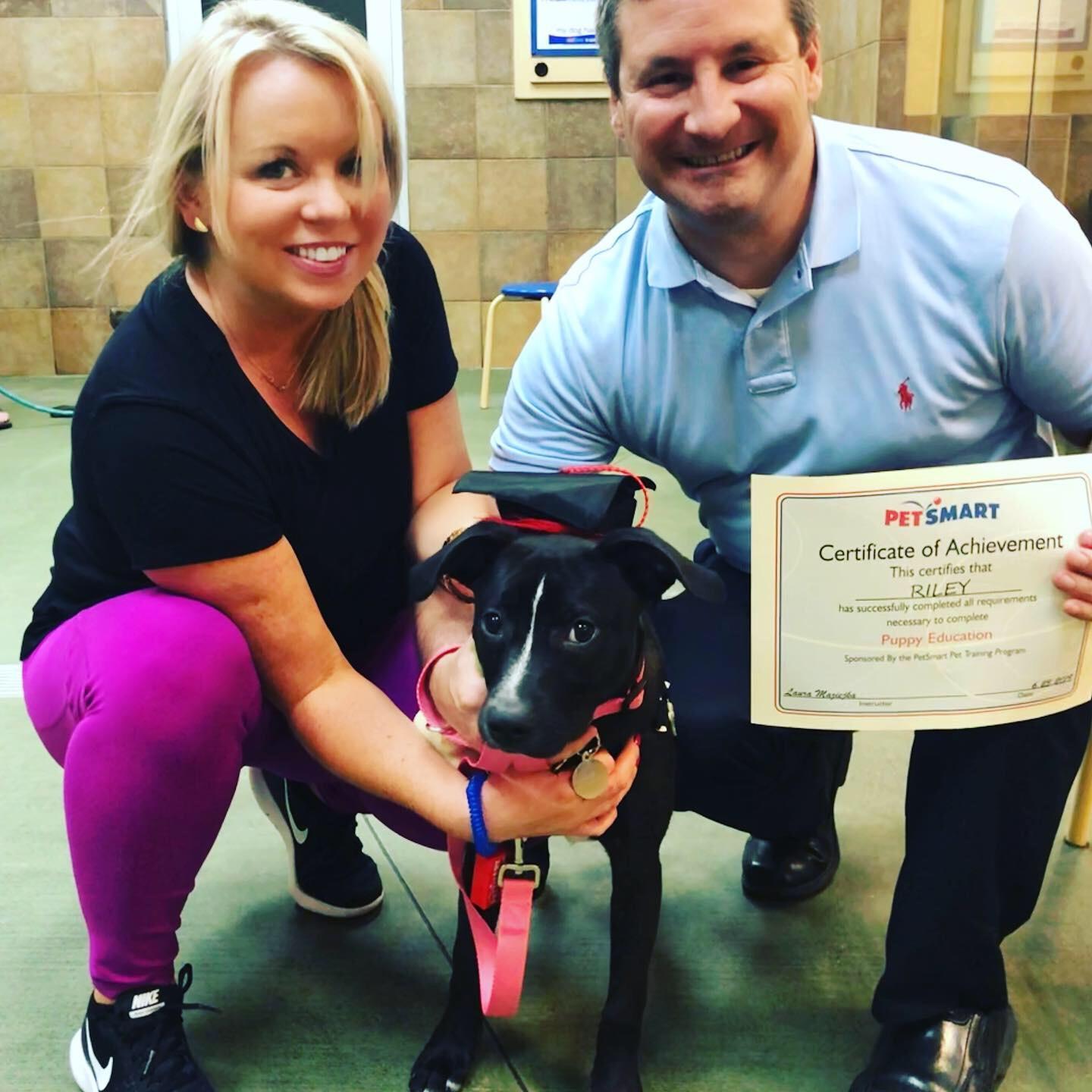 Riley passed the puppy training class! Proud dog parents!