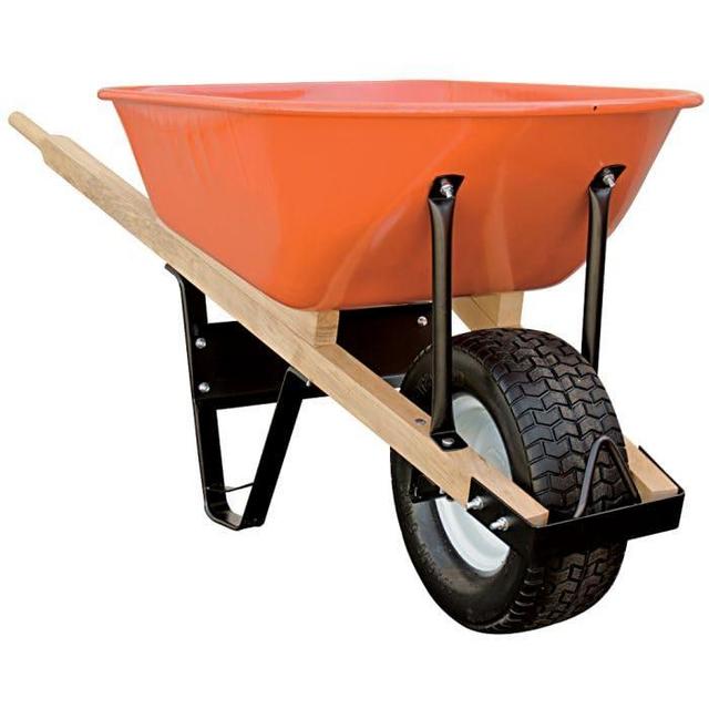 A.M. Leonard 6-Cubic-Foot Steel Tray Wheelbarrows (Wood Handles, Flat-Free Tire)