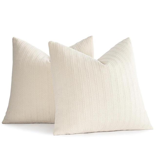 YCOLL Decorative Throw Pillow Covers 18x18 Set of 2 Super Soft Solid Patterned Knit Accent Couch Pillows Boho Pillow Cover for Couch Livingroom Bed, Cream