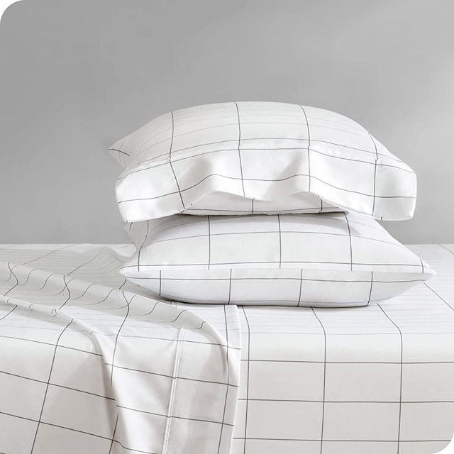 Bare Home King Sheet Set - Luxury 1800 Ultra-Soft Microfiber King Bed Sheets - Double Brushed - Deep Pockets - Easy Fit - 4 Piece Set - Bedding Sheets & Pillowcases (King, Grid - White/Grey)
