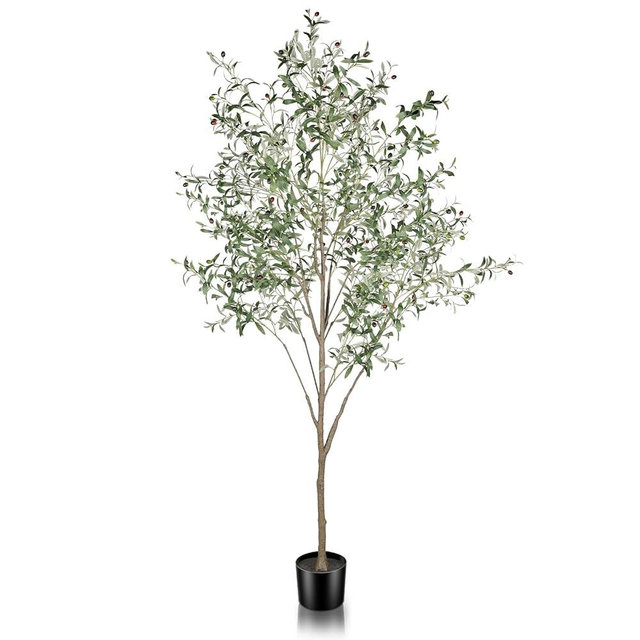 Feelead Faux Olive Tree 8ft (96") - Fake Large Olive Trees Indoor with Artificial Olive Branches and Lifelike Fruits - 8 Feet Artificial Olive Tree with Planter for Home Office Decor