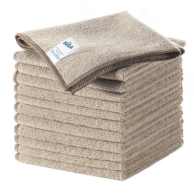 MR.SIGA Microfiber Cleaning Cloths, All-Purpose Surface Microfiber Towels, Streak Free Cleaning Rags, Pack of 12, Wheat, Size 32 x 32 cm(12.6 x 12.6 inch)