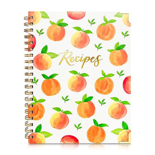 Teal Petal Blank Recipe Book To Write In Your Own Recipes - Family Recipe Journal, Hardcover Blank Cookbook for Keepsake Recipes Notebook Large 8x10.5" Peaches