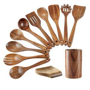 Teak Wood Utensils: 12-piece Set