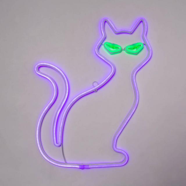 LED Lighted Faux Neon Flickering Cat Halloween Novelty Silhouette Lights Green/Purple - Hyde & EEK! Boutique™