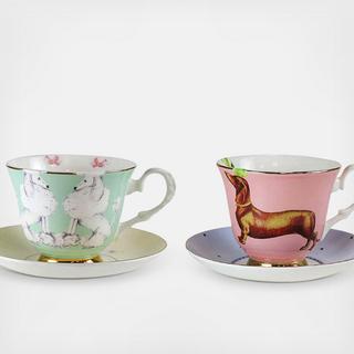 Carnival Animals 4-Piece Tea Cup & Saucer Set