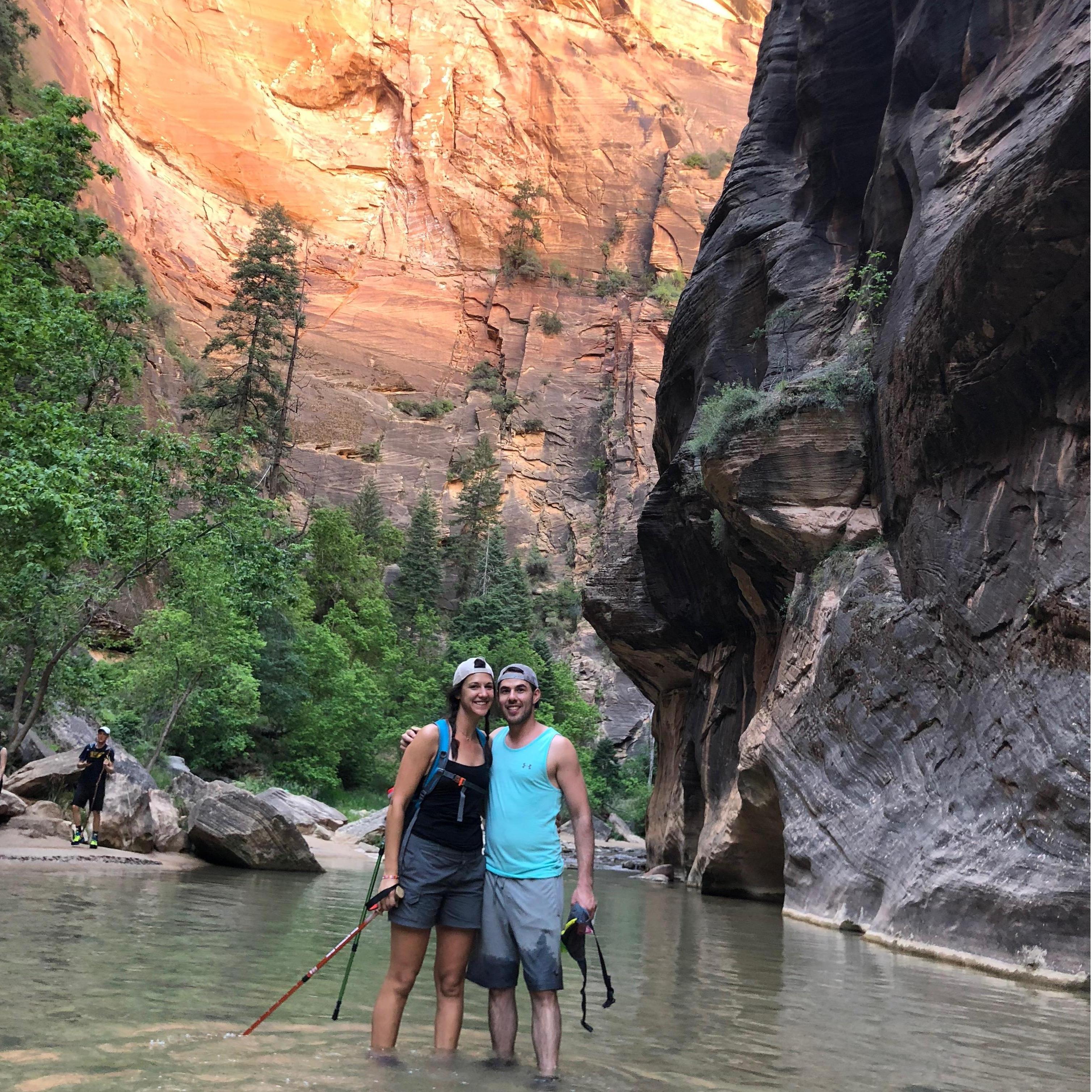 The Narrows, Zion Nat'l Park, UT
8-9 miles that day, Narrows & Emerald Pools
We got a home cooked meal after this hike, staying with my parents at their place only 20 min away! Thanks Norb and Lori!