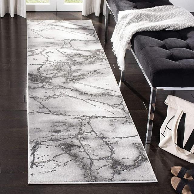 Safavieh Craft Collection CFT877G Modern Abstract Non-Shedding Stain Resistant Living Room Bedroom Runner, 2'3" x 8' , Grey / Silver