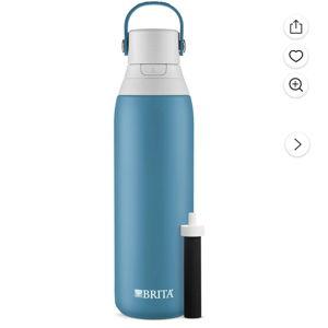 Brita Insulated Filtered Water Bottle with Straw, Reusable, Stainless Steel Metal, Blue Jay, 20 Ounce