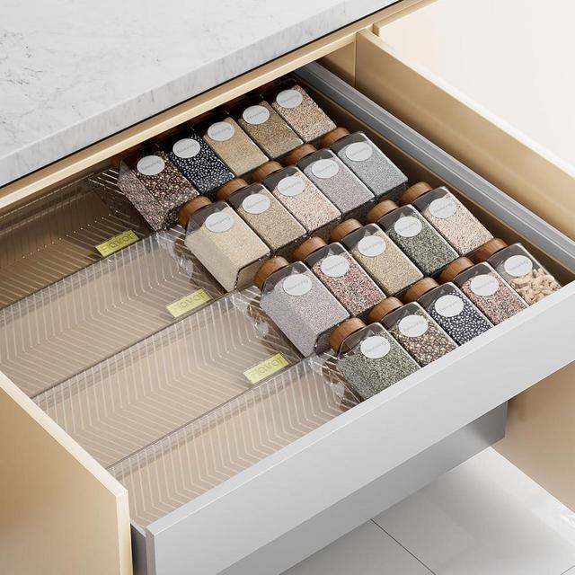 PanPanPal Spice Drawer Organizer, 8 Pack Clear Seasoning Organizer Rack, Kitchen Spice Rack Organizers for Drawer/Countertop (Jars Not Included, Expandable From 11" to 22" Wide)