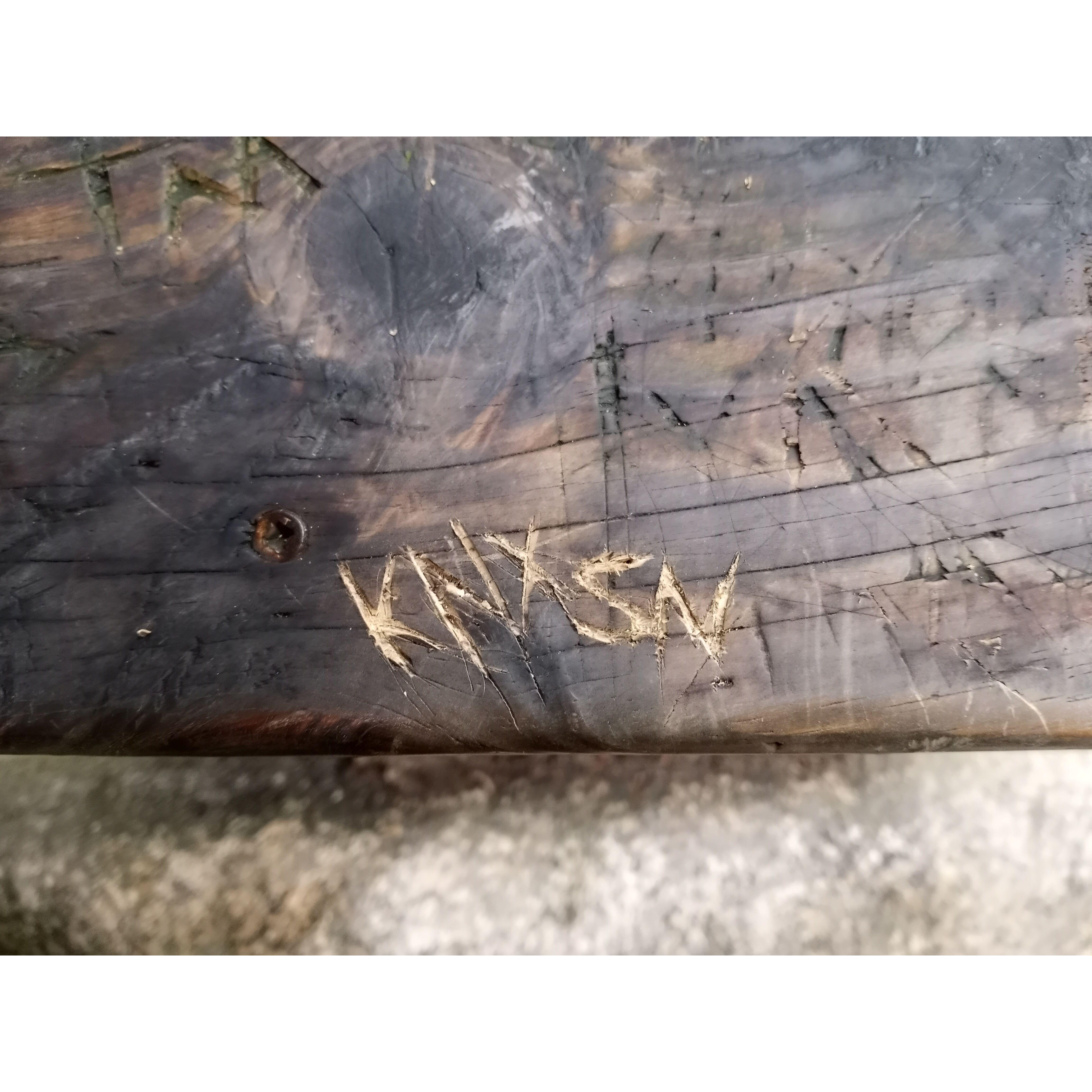 carved our initials into the post at my favorite spot in New Hampshire, The Basin
