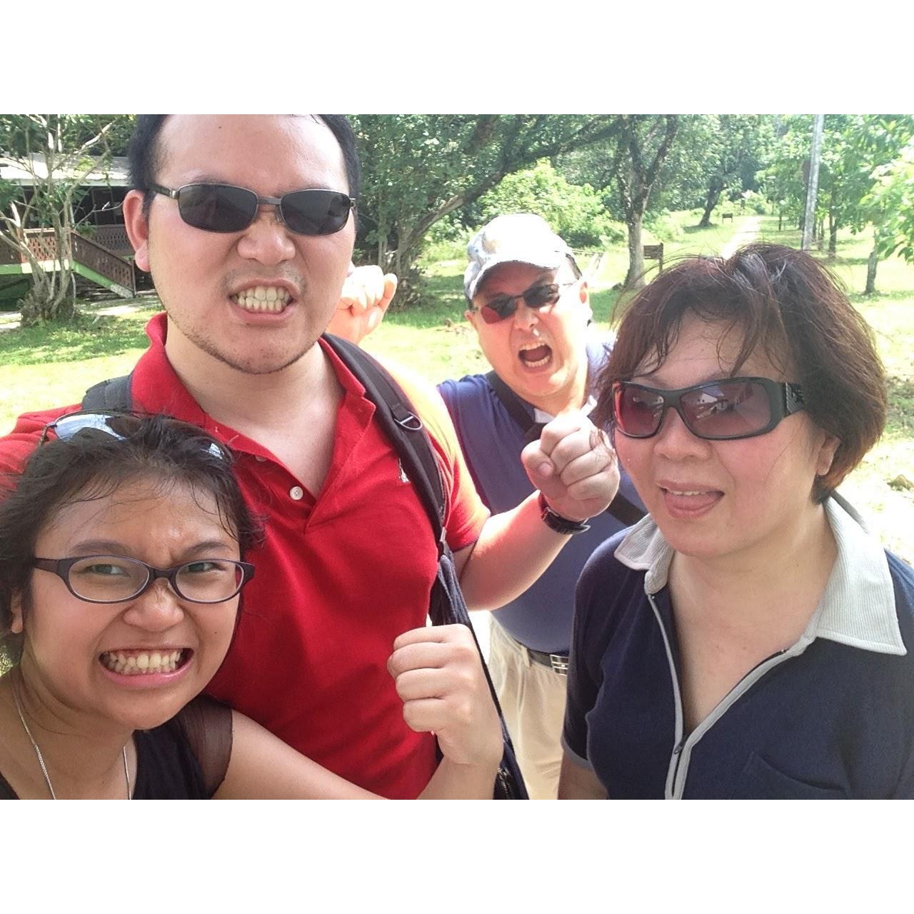 We were all sweaty after a hike in Kuching with Ken's parents.