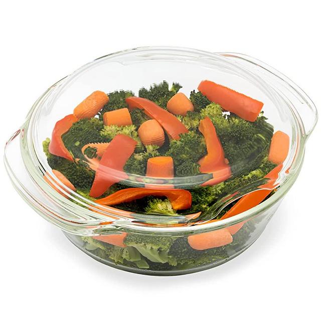 Microwave Glass Food Steamer, Microwavable Vegetable Steamer, 100% Glass, OVEN SAFE TOO | Plastic free, BPA free, silicone free