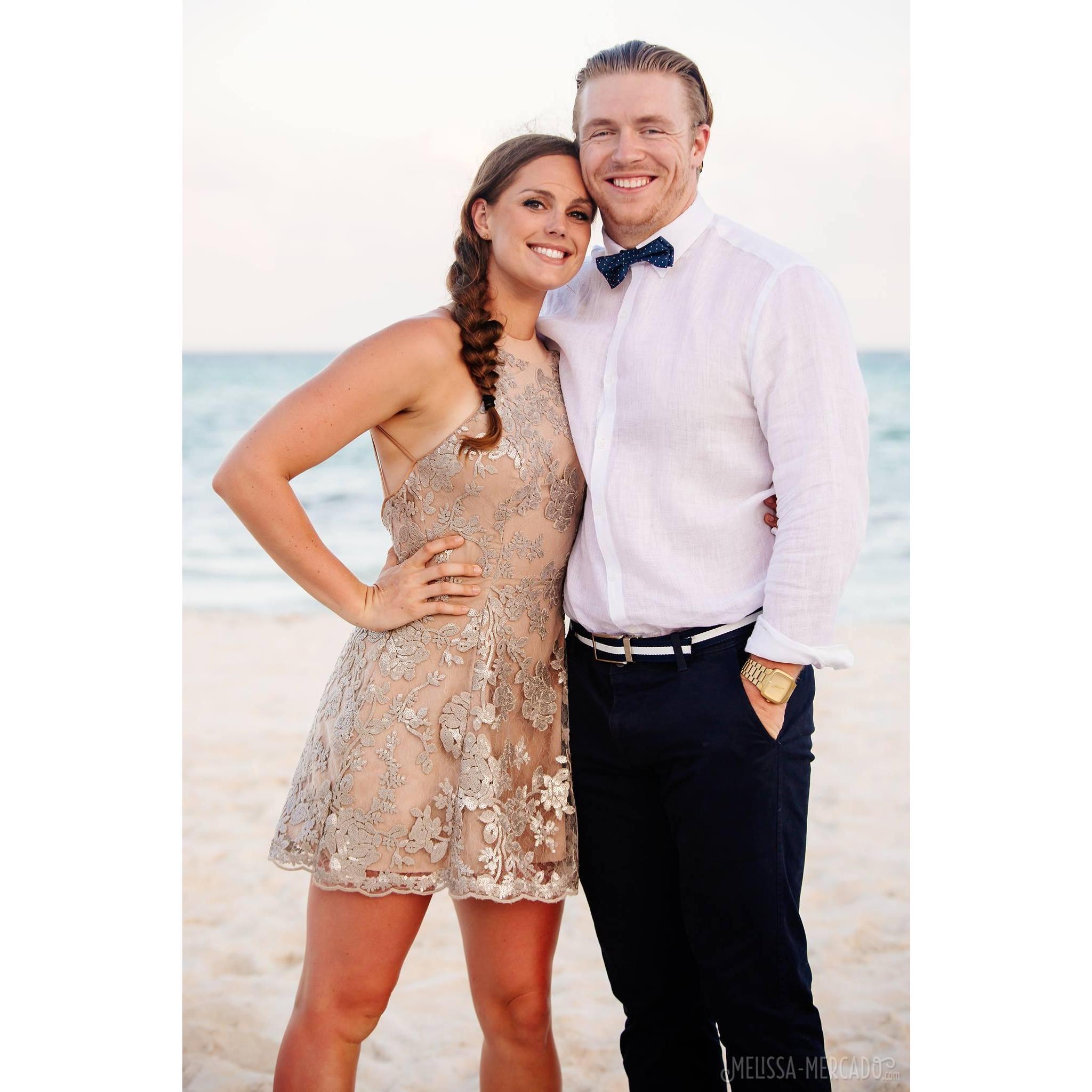 Celebrating a friend's wedding on the beach in Mexico.