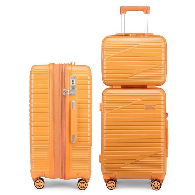 Somago 3 pieces (14/20/24 Inch) PC Lightweight Checked Luggage Sets Traveling Hardside Suitcase set 24" Expandable Baggage with 4 Double Wheels TSA lock YKK Zippers, Orange