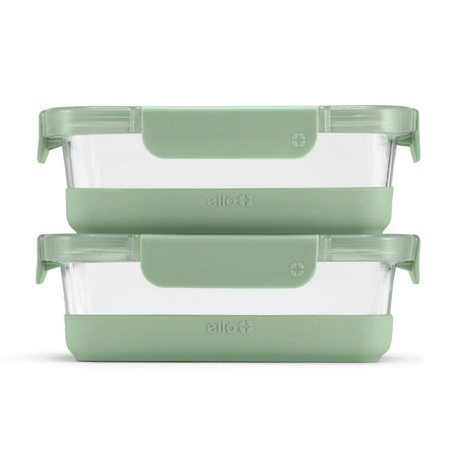 Ello 4pc 3.4c Glass Refresh Food Storage Container Set Green: Meal Prep, Locking Lids, Oven & Microwave Safe