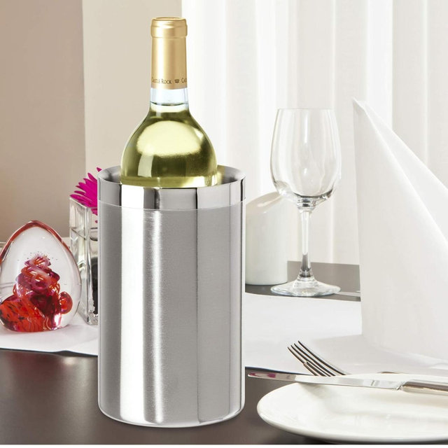 OGGI Stainless Steel Double Wall Wine Cooler - Insulated Tabletop Wine Chiller for White Wine & Champagne, Fits Most Standard Sized Bottles
