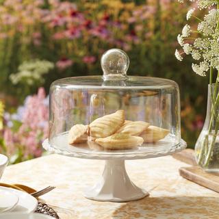 French Perle Scallop Cake Plate with Dome