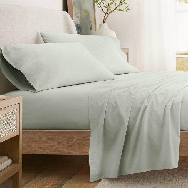 100% Percale Cotton 4PC Sheet Set, Brushed & Pre-Washed Bedding for Softness & Comfort - Becky Cameron, Ghaze, Queen