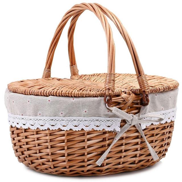 Wicker Picnic Basket with Lid and Handle Sturdy Woven Body with Washable Lining,Little Flowers
