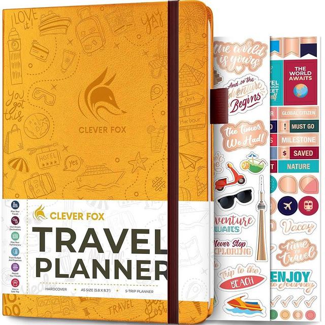 Clever Fox Travel Journal – Vacation Planner with Budget Plan, Packing List, Expense Tracker & Trip Journal – Travelling Itinerary Organizer for Women, Men & Couples – A5 Size, Amber Yellow