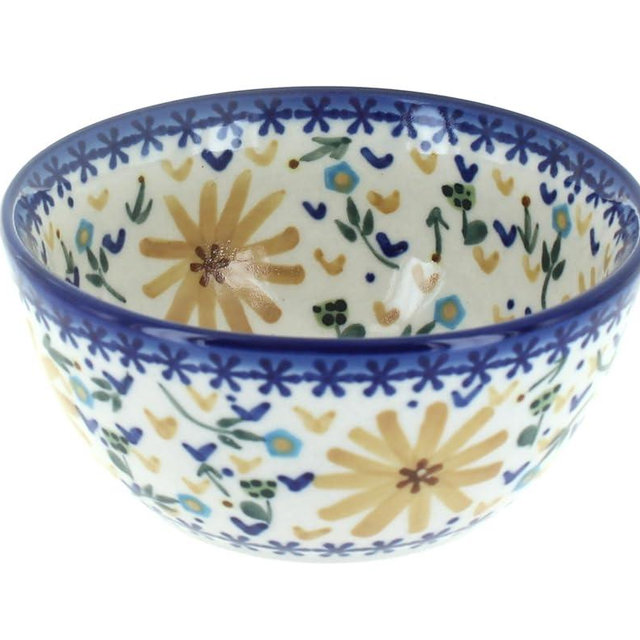 Blue Rose Polish Pottery - Yellow Daisy Dessert Bowl - 5.25" Diameter - Perfect Bowl for Desserts, Appetizers, and Snacks