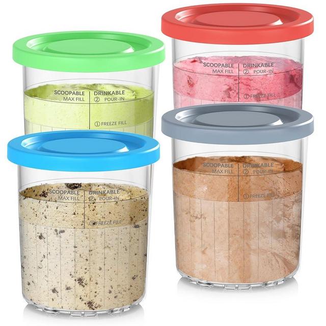 Replacement for Ninja Creami Deluxe Pints 4 Pack, Compatible with NC501 NC500 Series 11-in-1 Creami Deluxe Ice Cream Makers, 24OZ XL Family Size Cups Extra Delux Pint Containers, Dishwasher Safe