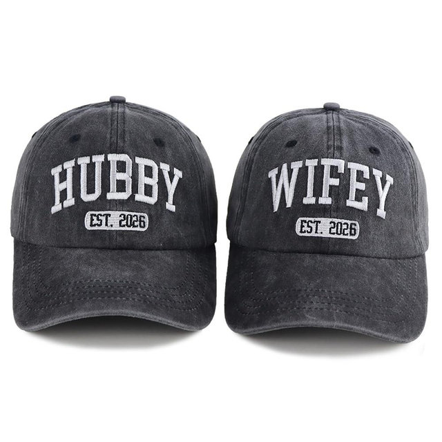 OASCUVER 2PCS Est 2026 Hubby and Wifey Hats Set for Bridal Shower Gifts, Adjustable Embroidered Men Women Baseball Caps
