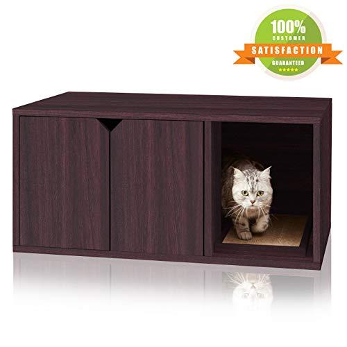 Way Basics Eco Friendly Modern Cat Litter Box Furniture Enclosure, Black Wood Grain