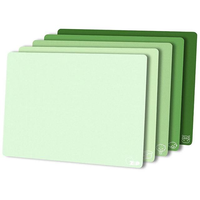 ZVP Flexible Plastic Cutting Board Set of 5 Gradient Color, Colorful Chopping Boards, BPA Free Mats, Non-Slip, Dishwasher Safe, 15x12 Inch, Green Multi-Color