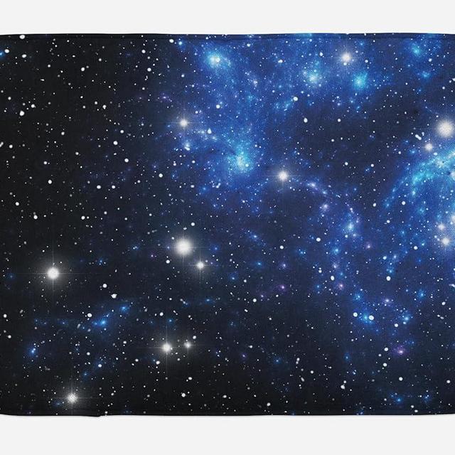 Ambesonne Constellation Bath Mat, Outer Space Star Nebula Astral Cluster Astronomy Theme Galaxy Mystery, Plush Bathroom Decor Mat with Non Slip Backing, 30.2" x 20", Blue Black White