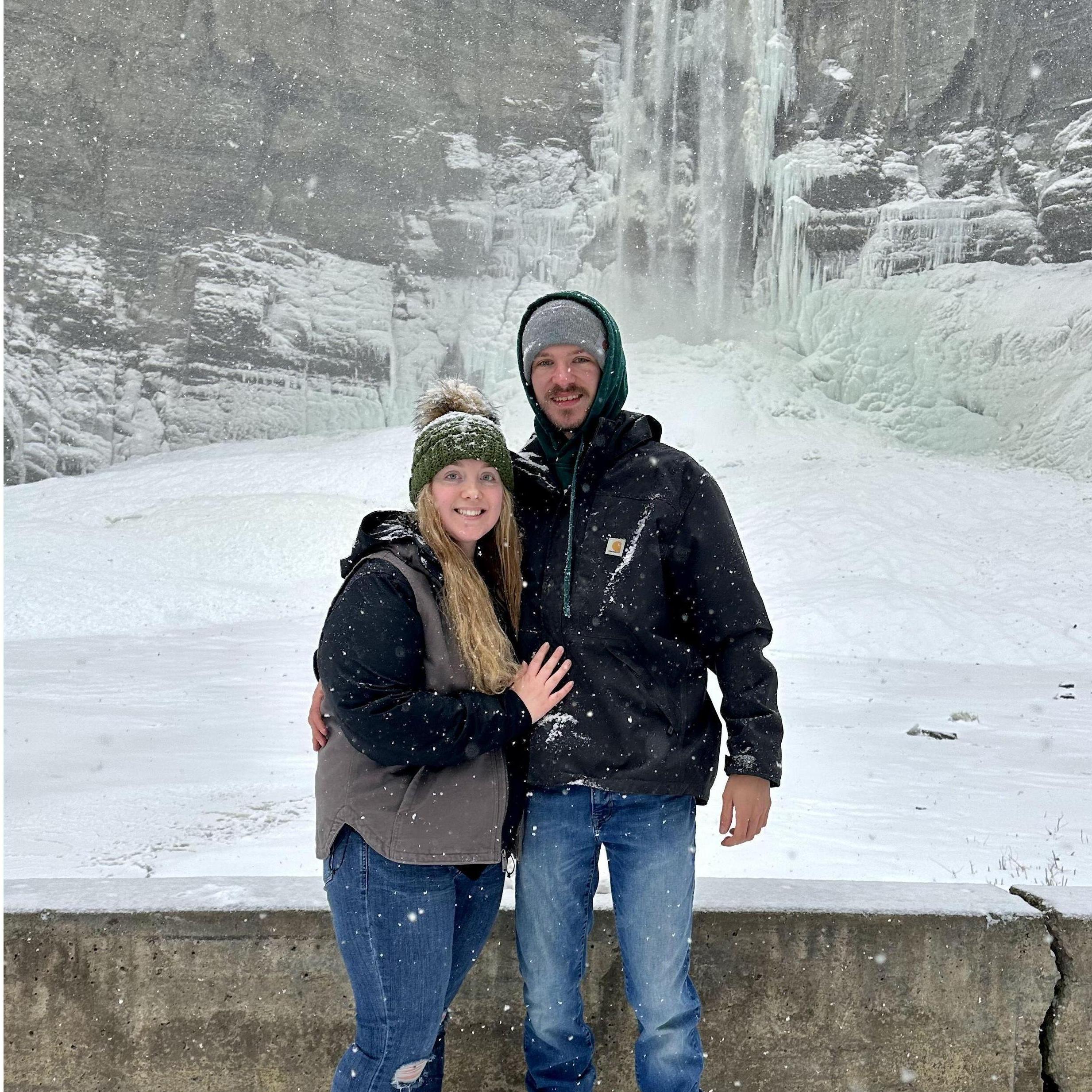 Our first hike to Taughannock Falls... In the middle of a snow storm.