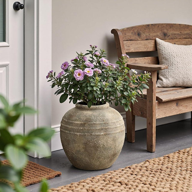 LuxenHome Large Rustic Vase, 13" Weathered Terracotta with Textured Ridges Round Vases, Farmhouse Vase for Shelf Decor, Boho Pottery for Living Room Decor, Vintage Home Décor Accents
