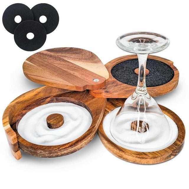 Margarita Salt Rimmer Set, 3 Tier Acacia Wood Rimmer for Glass Rims, Salt/Sugar/Lime Seasoning for Bloody Mary, Manhattan Tequila Cocktail Drink Accessories for Bartender/Bar (With Sponges)