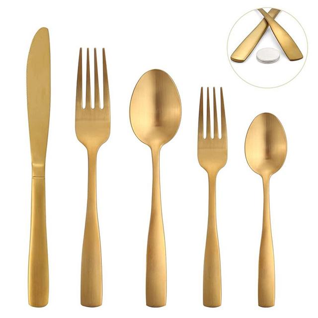 Matte Gold Silverware Set - GIOCOCO 20 PCS Stainless Steel Flatware Sets Thick Cutlery Set Durable Utensils Set Service For 4 , Elegant Tableware Set For Home Kitchen and Restaurant, Dishwasher Safe
