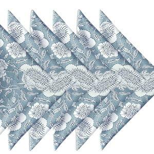 Soft Cotton Napkins 18x18 inches - Washable Thin Cloth Dinner Napkins Set of 6 - Everyday Use or Dinner Party and Events - Greyish Blue Floral Lightweight Indian Block Print Soft Fabric by Craftbot