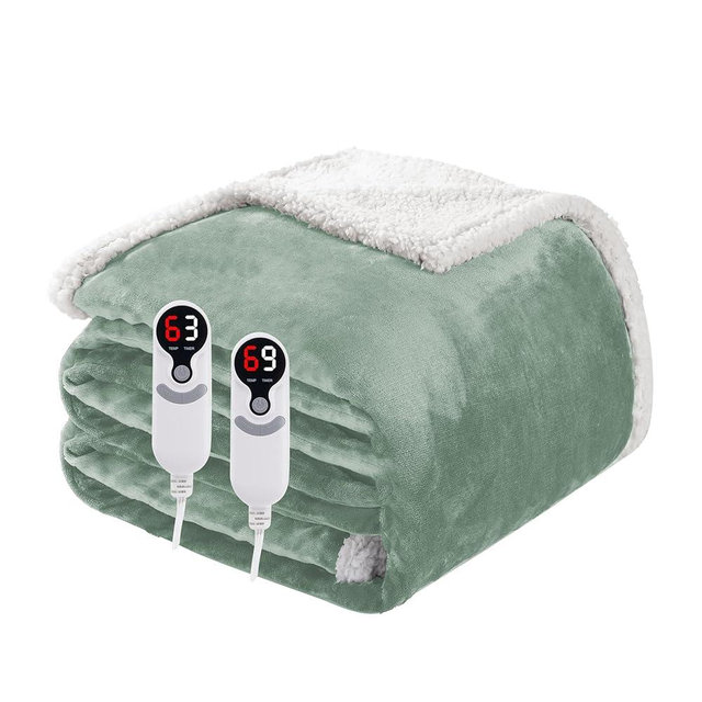 Electric Heated Blanket Queen Size 84"x90", Soft Flannel with Dual Controllers & Overheat Protection, 9 Adjustable Heat Settings & 10-Hour Auto-Off Timer, Fast Heating for Winter Comfort, Light Green