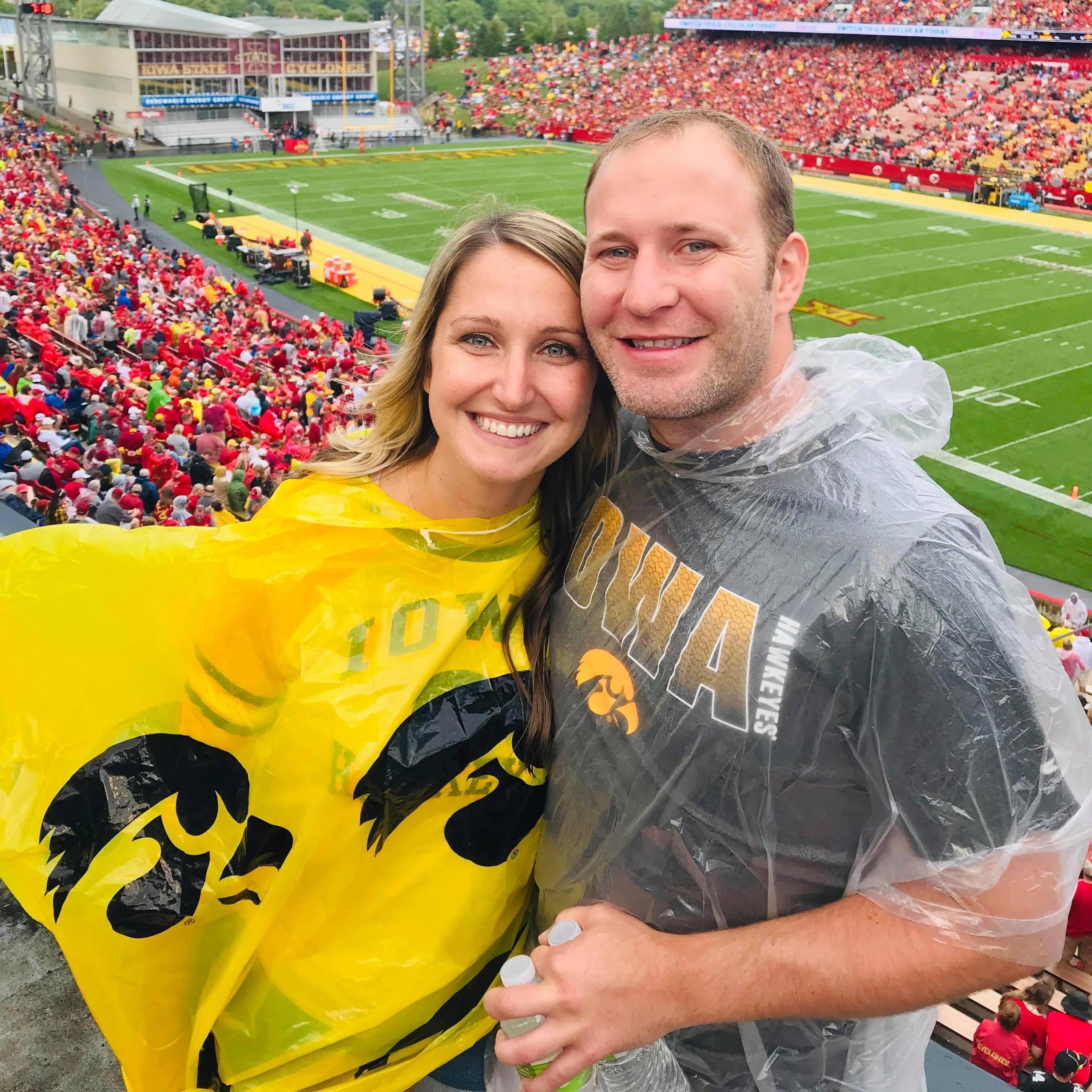 Chris's first time watching the Iowa Hawks play! It poured that day but we made the most of it.