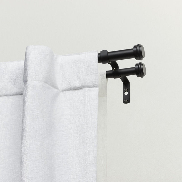 EXCLUSIVE HOME Topper Double Curtain Rod and Finial Set, Matte Black, 66"-120"
