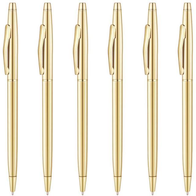 Unibene Slim Metallic Retractable Ballpoint Pens - Gold, Nice Gift for Business Office Students Teachers Wedding Christmas, Medium Point(1 mm) 6 Pack-Black ink